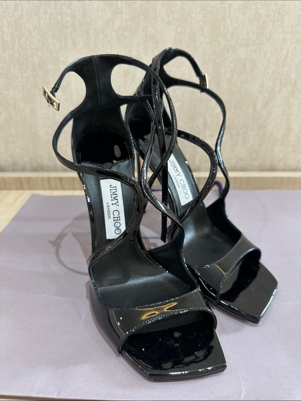 Jimmy Choo Black Patent Strappy Stiletto Sandals - Azia - 38.5 - Picture 7 of 9